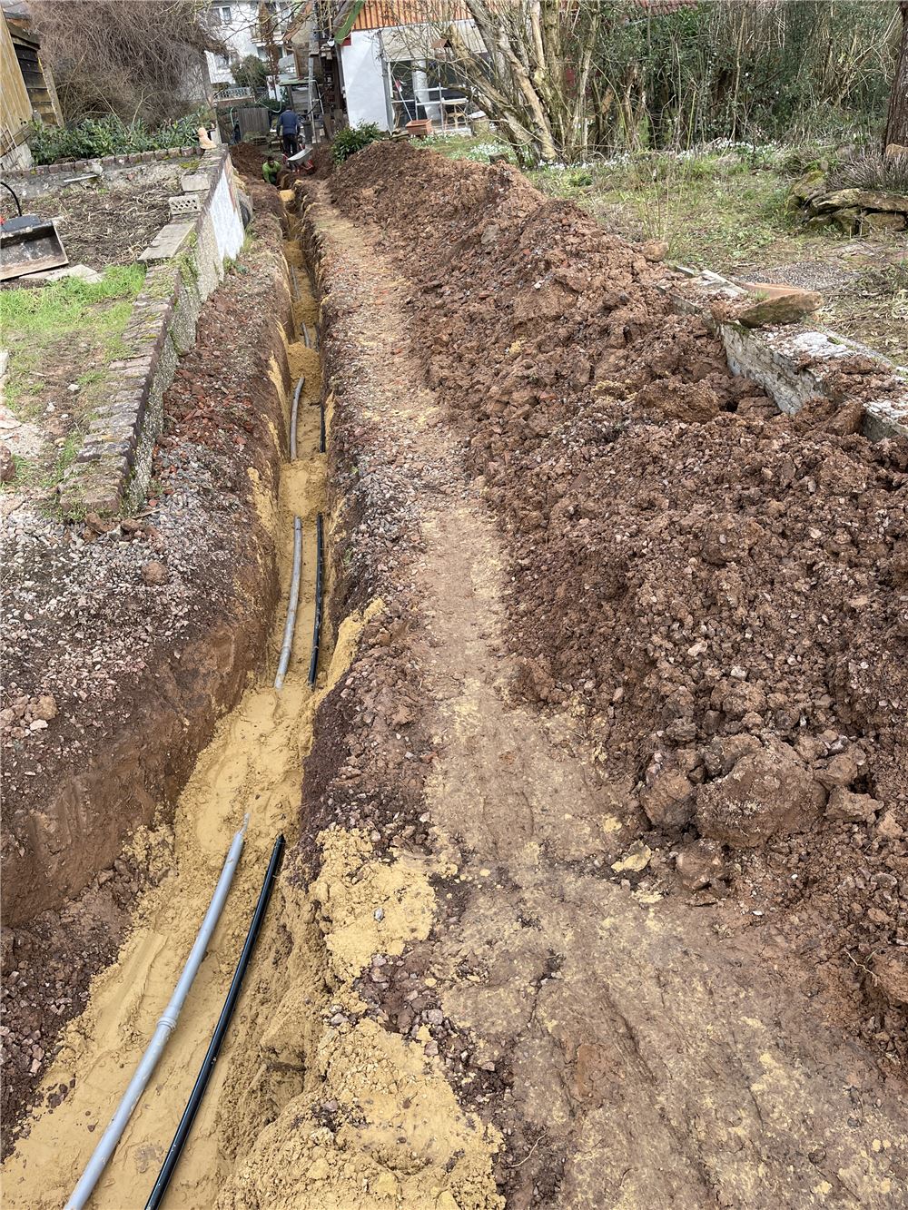 Leitungsgraben. Kabel und Rohre verlegen