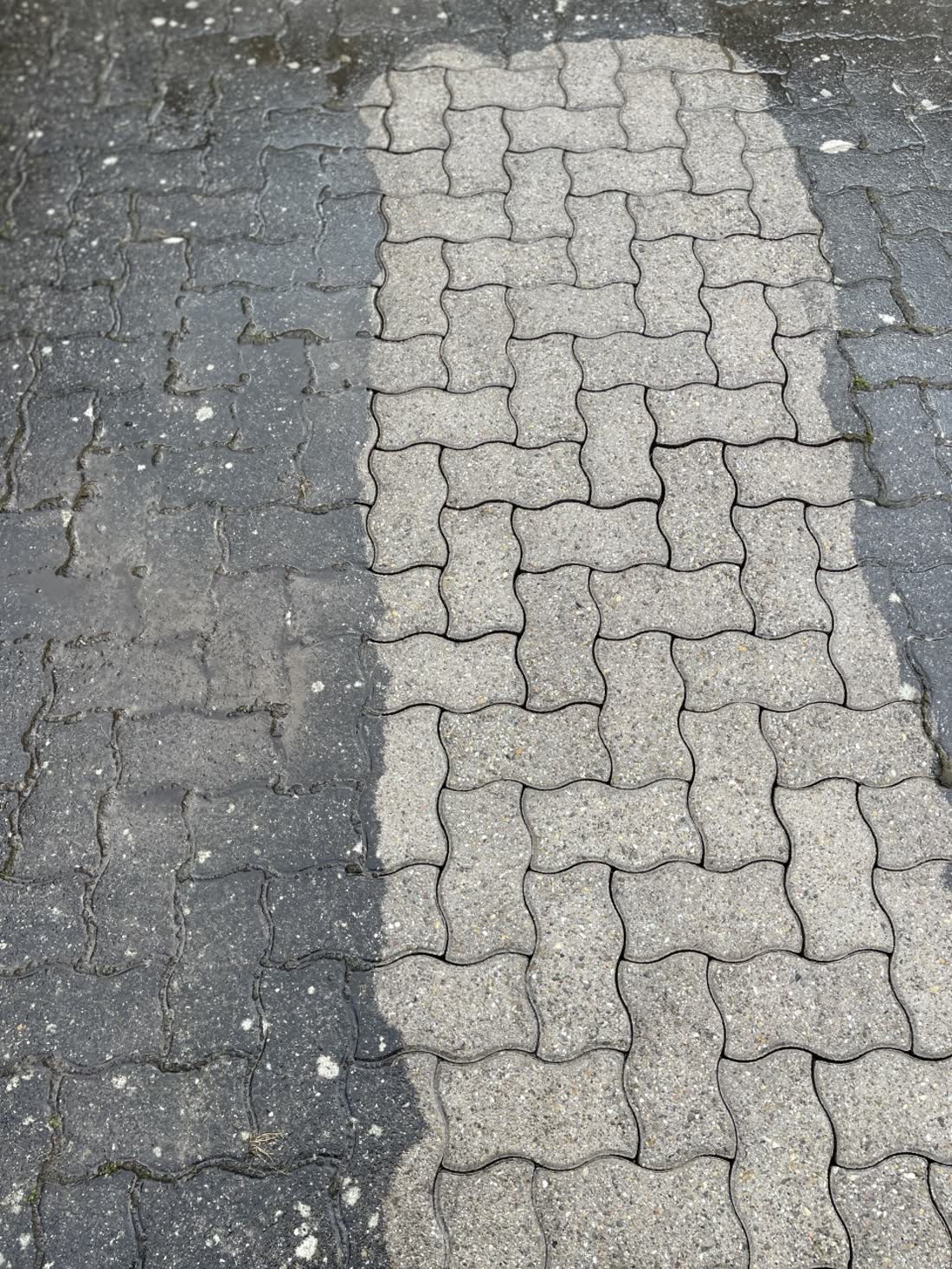 Probefläche. Links gereinigt, rechts vorher